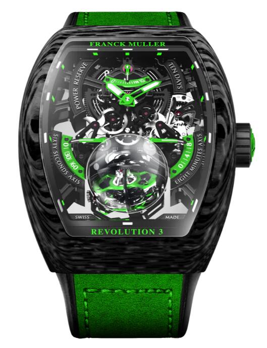 Franck Muller Vanguard Revolution 3 Skeleton Carbon - Green Replica Watch V50 REV 3 PR SQT CARBONE NR (VR)